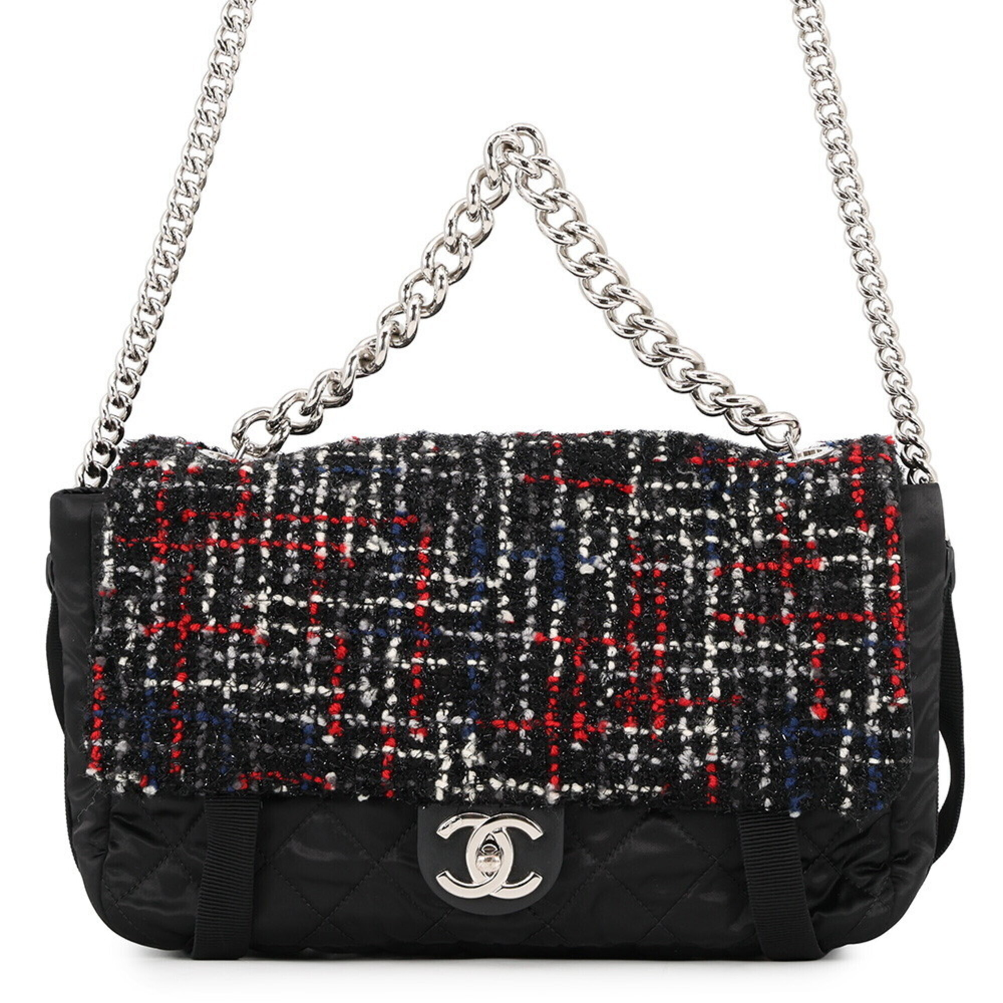 Chanel Chain Shoulder Bag, Coco Mark, Tweed Nylon, As1160, Black, Handbag, Wo...